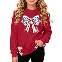 Ithalt Kids USA Sweatshirt Boys Girls 4th of July Shirt American Patriotic Pullover with Embroidered Side Slits 5-14y