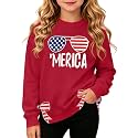 Ithalt Kids USA Sweatshirt Boys Girls 4th of July Shirt American Patriotic Pullover with Embroidered Side Slits 5-14y