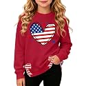 Ithalt Kids USA Sweatshirt Boys Girls 4th of July Shirt American Patriotic Pullover with Embroidered Side Slits 5-14y