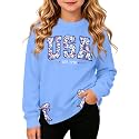 Ithalt Kids USA Sweatshirt Boys Girls 4th of July Shirt American Patriotic Pullover with Embroidered Side Slits 5-14y