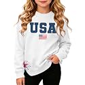 Ithalt Kids USA Sweatshirt Boys Girls 4th of July Shirt American Patriotic Pullover with Embroidered Side Slits 5-14y
