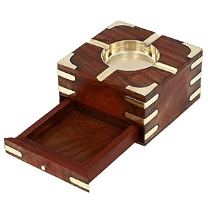 itos365 wooden decorative ashtray with cigarette storage case box drawer large