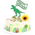 1 Pack Dinosaur Happy Birthday Cake Topper Green Glitter Dino Jungle T-Rex Cake Pick Baby Shower Kids Birthday Party Cake Decorations Supplies (Trex Happy Birthday)