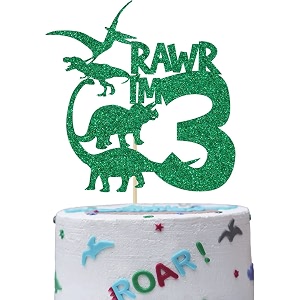3 year old dinosaur glitter cake topper dinosaur theme happy birthday cake decorations birthday party decorations kids party rawr 3