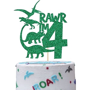 4 year old dinosaur glitter cake topper dinosaur theme happy birthday cake decorations birthday party decorations kids party rawr 4