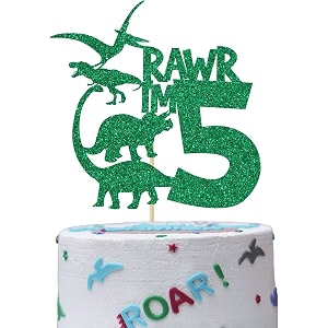 5 year old dinosaur glitter cake topper dinosaur theme happy birthday cake decorations birthday party decorations kids party rawr 5