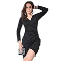 IUGA Black Glitter Wrap Dress Long Sleeve