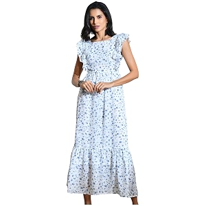 IUGA Georgette Jacquard Butti Square Neck Knee