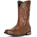 IUV Cowboy Boots For Men Western Boot Classic American Flag Embroidered Square Toe Mid-Calf Boots