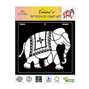 ivana39s elephant stencil for art amp craft diy decorative stencil for painting on canvas fabric cloth paper glass furniture and wall size - 6 x 6 inch pack of 1 ivs-26 off white