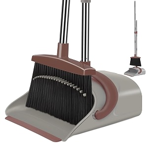 ivandar broom with dustpan combo set 506 inch long handle upright standing broom and dustpan set quiet cleaning tool sweep the floor dust pan removes 4 times more pet hairbrown and gray