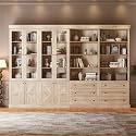 ivaniti 71" Farmhouse Bookcase with Glass Doors &amp; Drawers, Tall Wooden Storage Cabinet with Adjustable Shelves for Living Room, Kitchen, Home Office, Dining Room – Rustic Brown, Set of 4