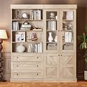 ivaniti 71" Tall Farmhouse Bookcase with Glass Doors &amp; Drawers, Rustic Brown Wooden Storage Cabinet with Adjustable Shelves, Set of 2 – Ideal for Living Room, Kitchen, Home Office, and Dining Room