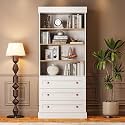 ivaniti 71" Tall Farmhouse Bookcase, Large White Wooden Bookshelf with 3 Drawers, Adjustable Shelves Storage Cabinet for Living Room, Home Office