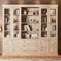 ivaniti 71" Tall Farmhouse Bookcase with Glass Doors and Drawers, Wooden Storage Cabinet with Adjustable Shelves for Living Room, Kitchen, Dining Room, or Home Office, Set of 3, Rustic Brown