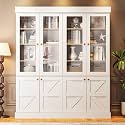 ivaniti 71" Tall Farmhouse Bookshelves Bookcase with Glass Doors, Adjustable Shelves, Large Wooden Storage Cabinet for Living Room, Home Office, Dining Room, Set of 2, White