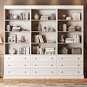 ivaniti 71" Tall Farmhouse Bookshelves, Large Bookcase with Adjustable Shelves, 3 Drawers Wooden Storage Cabinet for Living Room, Kitchen, Home Office, Dining Room, White 3 PCS