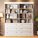 ivaniti 71" Tall Farmhouse Bookshelves, Large Bookcase with Adjustable Shelves, 3 Drawers Wooden Storage Cabinet for Living Room, Kitchen, Home Office, Dining Room, White 2 Pcs Open Unit