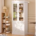 ivaniti 71" Tall Farmhouse Bookshelves with Glass Doors, Large Wooden Bookcase with Adjustable Shelves, Storage Cabinet for Living Room, Kitchen, Home Office, Dining Room, White