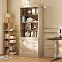 ivaniti 71" Tall Farmhouse Bookshelves, Brown Large Bookcase with Adjustable Shelves, 3 Drawers Wooden Storage Cabinet for Living Room, Kitchen, Dining Room, Home Office, Open Cabinet