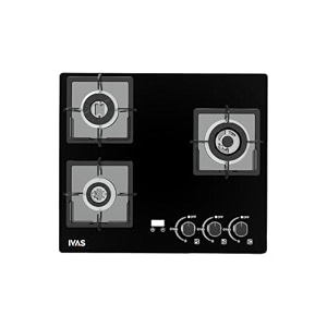 ivas ignisglo 60cm hob  3 burners  auto-ignition  timer control  cast iron pan support  flame failure device  hobcooktop hybrid  black