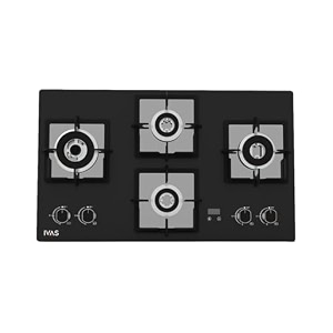 ivas ignisglo 76cm hob  4 burners  auto-ignition  timer control  cast iron pan support  8mm thick toughened glass  hobcooktop hybrid  black