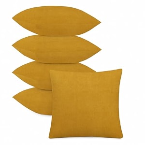 ivaza microfibre soft amp fulffy filled decorative pillowthrow pillow insertsvelvet cushion inserts square pillowcushion for sofa car and decorationset of 5 2434 x 2434 mustard yellow