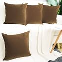 IVAZA Microfibre Soft &amp; Fulffy Filled Decorative Pillow/Throw Pillow Inserts,Sqaure Pillows Velvet Cushion Inserts Square Pillow,Cushion for Sofa, Car and DecorationSet of 4 (12" x 12") Dark Brown