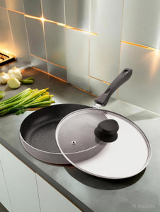 ivbox max-pro induction non-stick with outer hard-stone coating fry pan 24 cm diameter with lid 15 l capacity aluminium non-stick induction bottom