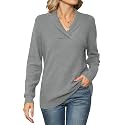 Ivicoer Women Long Sleeve V Neck Pullover Collar Knitted Sweaters