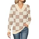 Ivicoer Women Long Sleeve V Neck Pullover Collar Knitted Sweaters