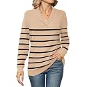 Ivicoer Women Long Sleeve V Neck Pullover Collar Knitted Sweaters