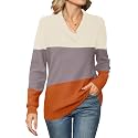 Ivicoer Women Long Sleeve V Neck Pullover Collar Knitted Sweaters