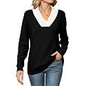 Ivicoer Women Long Sleeve V Neck Pullover Collar Knitted Sweaters