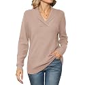 Ivicoer Women Long Sleeve V Neck Pullover Collar Knitted Sweaters