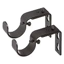 Ivilon Short Projection Brackets for Curtain Rods - for 1 or 1 1/8 Inch Rods. Set of 2 - Antique Black