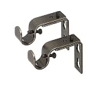 Ivilon Short Projection Brackets for Curtain Rods - for 1/2 or 5/8 Inch Rods. Set of 2 - Pewter