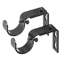 Ivilon Short Projection Brackets for Curtain Rods - for 1 or 1 1/8 Inch Rods. Set of 2 - Black