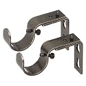 Ivilon Short Projection Brackets for Curtain Rods - for 1 or 1 1/8 Inch Rods. Set of 2 - Pewter