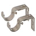 Ivilon Short Projection Brackets for Curtain Rods - for 1 or 1 1/8 Inch Rods. Set of 2 - Satin Nickel