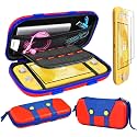 ivoler Carrying Case for Nintendo Switch Lite with 2 Pack Screen Protector, Ultra Slim Portable Hard Shell Pouch Travel Game Bag for Switch Lite Console Accessories Holds 10 Game Cards,red &amp; Blue
