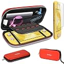 ivoler Carrying Case for Nintendo Switch Lite, Ultra Slim Portable Hard Shell Pouch Travel Game Bag for Switch Lite Accessories Holds 10 Game Cards,Red+White