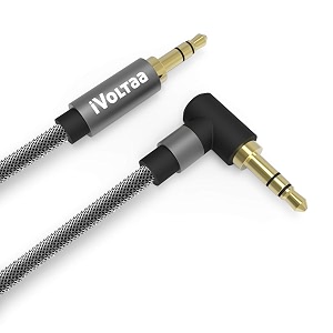 ivoltaa 35mm metal braided aux auxiliary audio cable - 6 feet 18 meters - black
