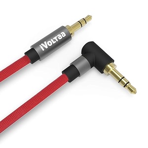 ivoltaa 35mm metal braided aux auxiliary audio cable - 6 feet 18 meters - red
