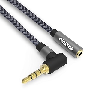 ivoltaa 35mm metal braided male to female aux auxiliary audio cable - 6 feet 18 meters - space grey