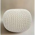 Ivory : Cotton Craft - Hand Knitted Cable Style Dori Pouf - Ivory - Floor Ottoman - 100% Cotton Braid Cord - Handmade & Hand stitched - Truly one of a kind seating - 20 Dia x 14 High