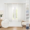 Ivory Kitchen Curtains 45 Inch Length 2 Panels Rod Pocket Back Tab Light Filtering Semi Sheer Cafe Tiers Short Farmhouse Linen for Living Room Bathroom RV, 50" W x 45" L