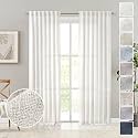 Ivory Linen Curtains 108 Inches Long for Living Room 2 Panel Set Cream White Back Tab Semi Sheer Linen Drapes Neutral Farmhouse Light Filtering Curtains Ceiling to Floor for Large Window 9FT
