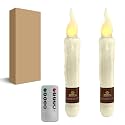Ivory White Flameless Short Taper Candles, Real Wax Hand Dipped LED Battery Operated with Remote, Flickering Flame Lights for Festival Home Décor, 6.7 Inch Primitive Flameless Candles, 2PCS