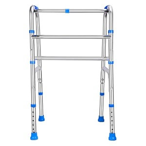 iwalk ms height adjustable amp double bar folding walker for adults old people senior citizens and injured  heavy duty  made in india mirror chrome